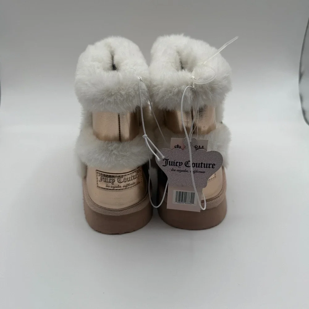 Juicy Couture‎ Rose Gold Faux Fur Boot Womens Size 8 Ankle WInter Boot Y2K NEW